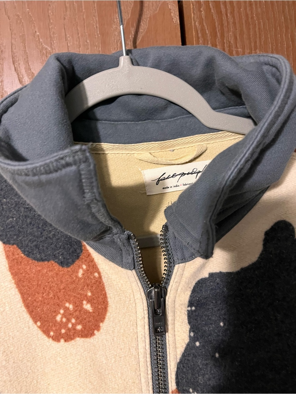 Free People Colorblock Fleece Jacket in Cream, Charcoal & Rust - Picture 3 of 5